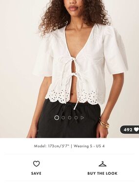 ASOS White Eyelet Tie-Front Peasant Blouse